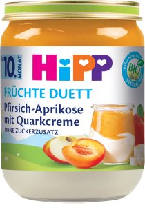 Hipp BIO ovocný duet broskyňa - marhuľa s tvarohovým krémom detský príkrm 160 g