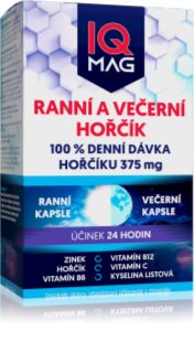 IQ Mag Magnesium 375mg ranní a večerní kapsle pro podporu snížení míry únavy a vyčerpání, normální stav zubů, kostí a svalů 60 cps
