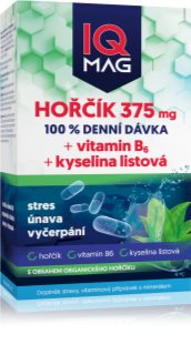 IQ Mag Magnesium 375mg + B6 + kyselina listová kapsle pro podporu normální činnosti nervové soustavy, svalů, zubů a snížení míry únavy 60 cps