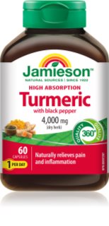 Jamieson Turmeric with Black Pepper 4000 mg capsules pour préserver la vitalité 60 cps