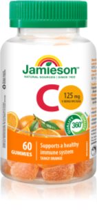 Jamieson C Gummies 125 mg capsules molles à mâcher pour renforcer le système immunitaire, retrouver une belle peau, de beaux ongles et des dents en bonne santé saveur Tangy Orange 60 pcs