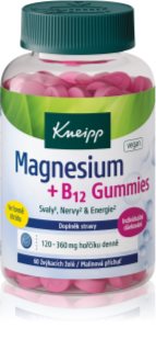 Kneipp Magnesium + B12 Gummi Geleebonbons zur Reduzierung von Müdigkeit und Erschöpfung, für gesunde Zähne, Knochen und Muskeln Geschmack Raspberry 60 St.