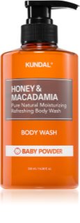 KUNDAL Honey & Macadamia Baby Powder gyengéd tusfürdő gél hidratáló hatással 500 ml