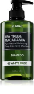 KUNDAL Tea Tree & Macadamia White Musk szampon głęboko oczyszczający o działaniu odświeżającym 500 ml
