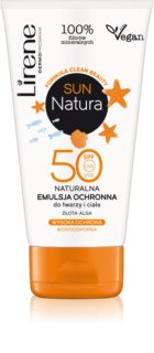 Lirene Sun Natura emulsão hidratatante e protetora para rosto e corpo SPF 50 120 ml