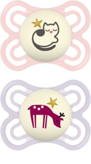 MAM Perfect Night 0+ months čiulptukas Pink/ Purple 2 vnt.