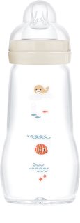 MAM Feel Good Glass Baby Bottle stiklinis buteliukas, padedantis išvengti pilvo dieglių 2m+ Beige 260 ml