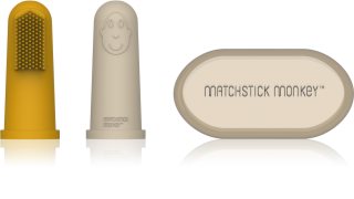 Matchstick Monkey Silicone Finger Toothbrush children’s finger toothbrush with bag Yellow/ Beige 2 pc