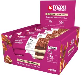 MaxiNutrition Creamy Core Protein Bar Proteinriegel mit niedrigem Zuckergehalt Geschmack Peanut Caramel 12x45 g
