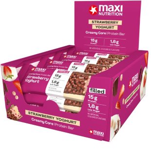 MaxiNutrition Creamy Core Protein Bar proteinová tyčinka s nízkým obsahem cukrů příchuť Strawberry Yoghurt 12x45 g