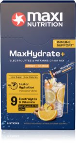 MaxiNutrition MaxHydrate+ Electrolytes+Vitamins Immune Support sportovní nápoj s elektrolyty pro posílení imunity příchuť Ginger+Orange 8x16 g