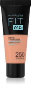 MAYBELLINE NEW YORK Fit Me! Matte+Poreless fond de teint matifiant pour peaux normales à grasses teinte 250 Sun Beige 30 ml