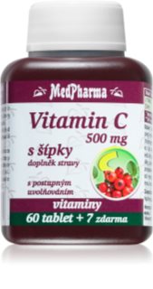 MedPharma Vitamin C 500mg so šípkami, s postupným uvoľňovaním tablety na podporu imunitného systému, pre krásnu pleť a nechty