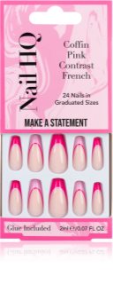 Nail HQ Coffin Pink Contrast French umelé nechty s lepidlom 24 ks