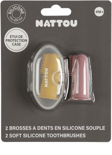 NATTOU Baby Toothbrush cepillo de dientes de dedo para bebés con estuche Yellow / Pink 2 ud