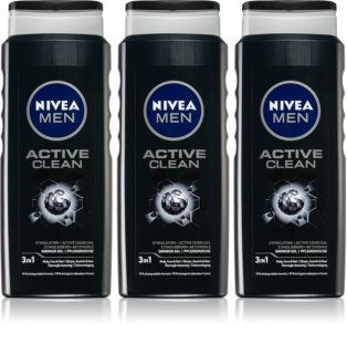 Nivea MEN Active Clean gel de douche pour homme 3 x 500 ml(conditionnement avantageux)