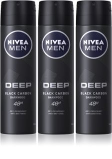 Nivea Men Deep Black Carbon Darkwood spray anti-transpirant 3 x 150 ml (conditionnement avantageux) pour homme