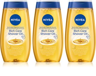 NIVEA Natural Caring huile de douche pour peaux sèches 3 x 200 ml