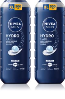 NIVEA MEN Hydrocare dušo želė veidui, kūnui ir plaukams ekonomiška pakuotė 2 x 500 ml