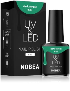 NOBEA UV & LED Nail Polish gelinis nagų lakas, stingstantis UV / LED lempos šviesoje blizgus atspalvis Dark forest #39 6 ml