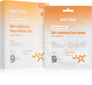 Notino Brightening Bio-Cellulose Face Mask with Vitamin C tekstilinių veido kaukių rinkinys skaistinamojo poveikio