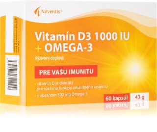 Noventis Vitamin D3 1000 IU + Omega-3 doplněk stravy pro podporu imunitního systému 60 cps