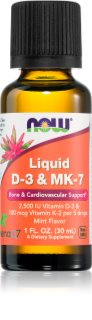 NOW Foods Liquid D-3 & MK-7 krople do unormowania czynności układu krążenia smak Mint 30 ml
