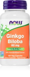 NOW Foods Ginkgo Biliba 60 mg wsparcie koncentracji i sprawności umysłowej 60 caps.