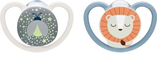 NUK Perfect Match Air Night 6-18 m chupeta Firefly/Lion 2 un.