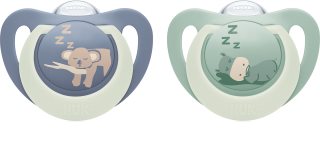 NUK First Choice Night 0-6m lutt Hippo/Koala 2 tk