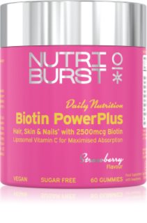 Nutriburst Daily Nutrition Biotin PowerPlus Gummies želé cukríky pre krásne vlasy, pleť a nechty príchuť Strawberry 60 ks