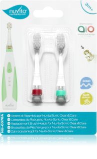 Nuvita Sonic Clean&Care Replacement Brush Heads Capete de schimb pentru baterie sonic periuta de dinti pentru bebeluși Sonic Clean&Care Medium Red/Green 2 buc