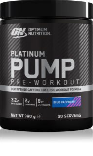 Optimum Nutrition Platinum Pump Pre-Workout Präparat zur Förderung von Sportleistungen ohne Koffein Geschmack Blue Raspberry 380 g