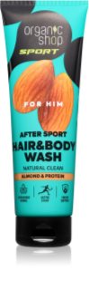 Organic Shop Sport Almond & Protein sprchový gel na tělo a vlasy pro muže 200 ml