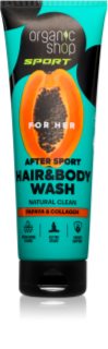 Organic Shop Sport Papaya & Collagen sprchový gel na tělo a vlasy 200 ml