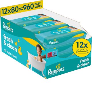 Pampers Fresh & Clean мокри почистващи кърпички за деца 12x80 бр.