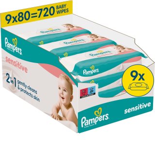 Pampers Sensitive Baby Wipes vlhčené čisticí ubrousky pro děti 9x80 ks