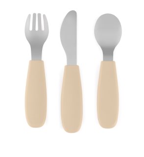 Petite&Mars Take&Match Stainless Steel Cutlery Set stalo įrankiai vaikams Desert Sand 12m+ 3 vnt.