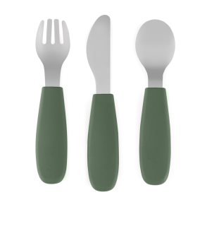 Petite&Mars Take&Match Stainless Steel Cutlery Set galda piederums bērniem Misty Green 12m+ 3 gab.