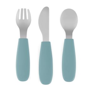 Petite&Mars Take&Match Stainless Steel Cutlery Set galda piederums bērniem Frosted Sky 12m+ 3 gab.