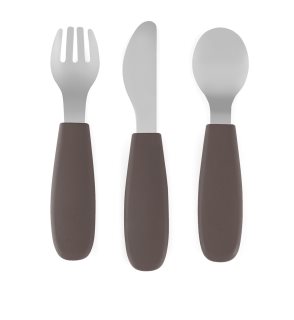 Petite&Mars Take&Match Stainless Steel Cutlery Set pribor za djecu Bitter Cocoa 12m+ 3 kom