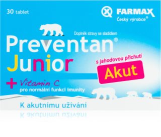 Preventan Junior Akut + vitamin C tablety pro maximální posílení imunity jahoda 30 tbl