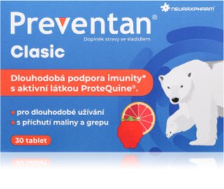 Preventan Clasic cucavé tablety pro podporu imunitního systému příchuť Raspberry and grapefruit 30 tbl