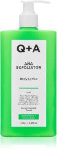 Q+A AHA Exfoliator obnavljajuće mlijeko za tijelo s eksfolijacijskim učinkom parfemi Golden Vanilla + Coconut 250 ml