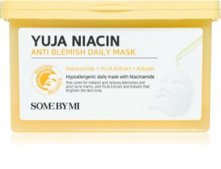 Some By Mi Yuja Niacin Anti Blemish Daily Mask maska rozświetlająca w płacie do ujednolicenia kolorytu skóry duże opakowanie 30 szt.
