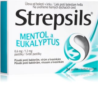 Strepsils Mentol a Eukalyptus 0,6mg/1,2mg pastilky pri zápale v krku a ústnej dutine 24 ks