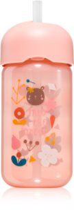 Suavinex Forest Straw Trainer Cup børneflaske med sugerør 18 m+ Pink 340 ml