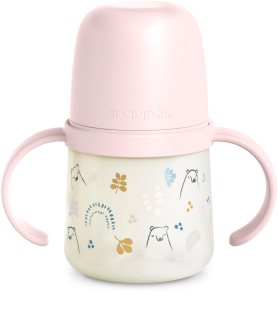 Suavinex Bear dětská láhev s držadly Pink 150 ml