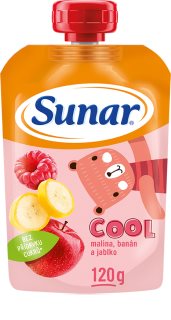 Sunar Cool malina, banán, jablko ovocný príkrm 12 m+ 120 g