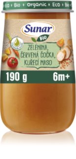 Sunar BIO zelenina, červená čočka, kuřecí maso, olivový olej dětský příkrm 190 g